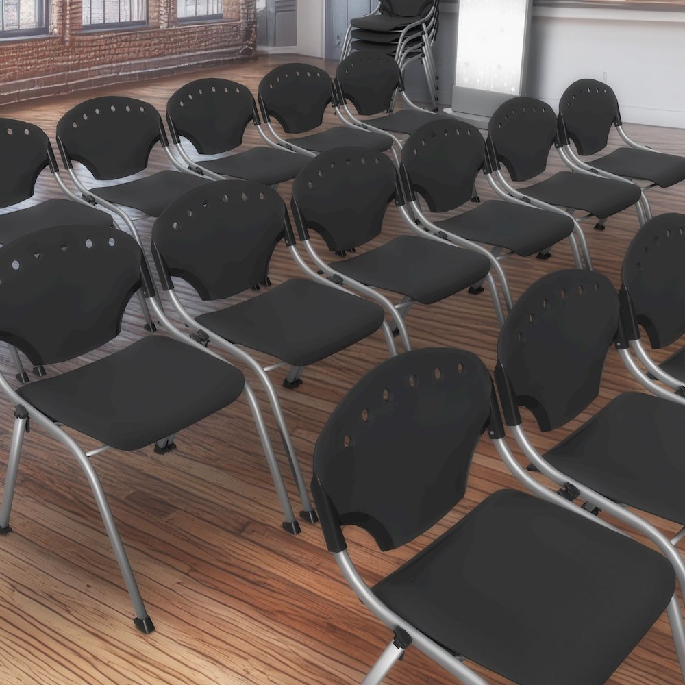 Rico Classroom Training Stack Chair Armless - Black - 11 Pack