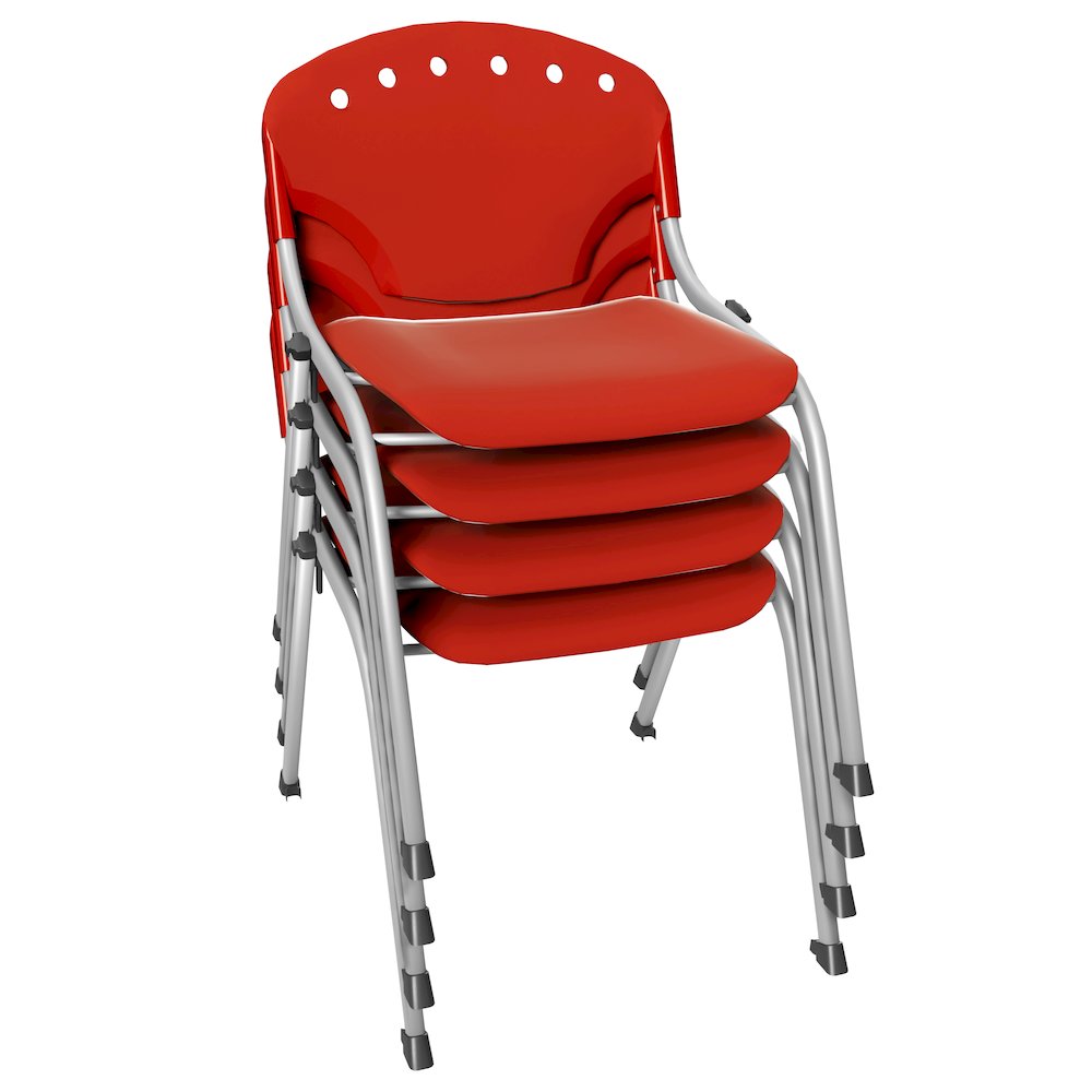 Rico Classroom Training Stack Chair Armless - Red - 4 Pack