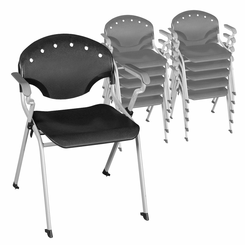 Rico Classroom Training Stack Chair with Arms - Black - 11 Pack