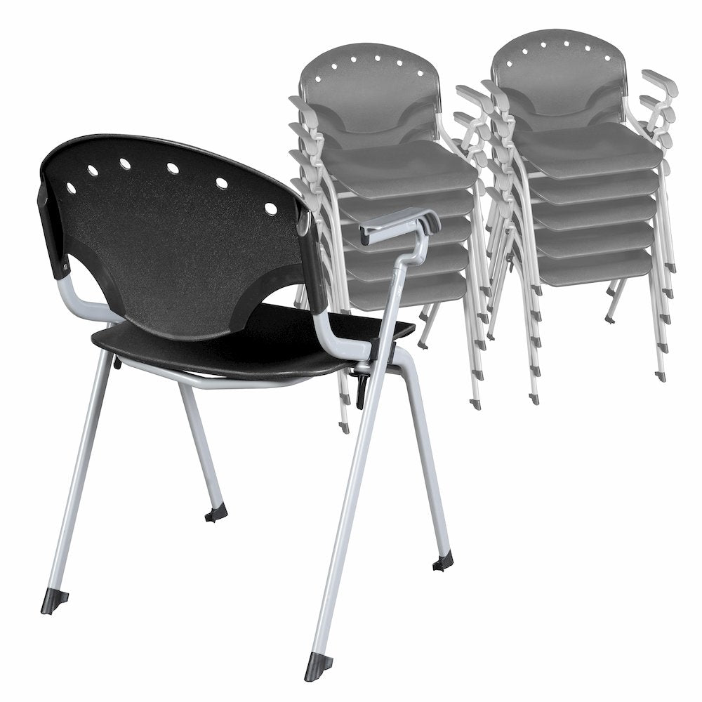 Rico Classroom Training Stack Chair with Arms - Black - 11 Pack