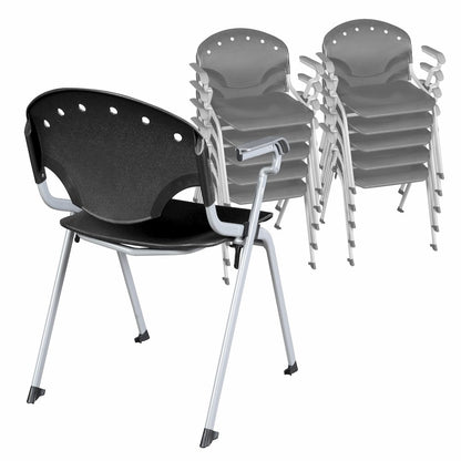 Rico Classroom Training Stack Chair with Arms - Black - 11 Pack