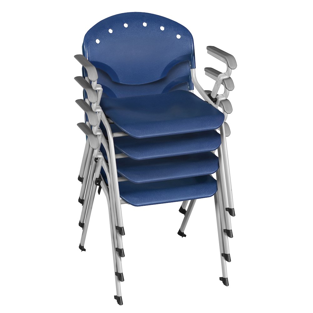 Rico Classroom Training Stack Chair with Arms - Navy Blue - 4 Pack