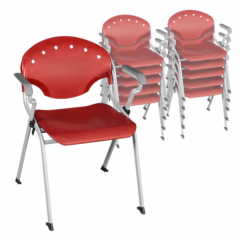 Rico Classroom Training Stack Chair with Arms - Red - 11 Pack