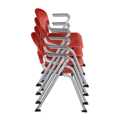 Rico Classroom Training Stack Chair with Arms - Red - 4 Pack