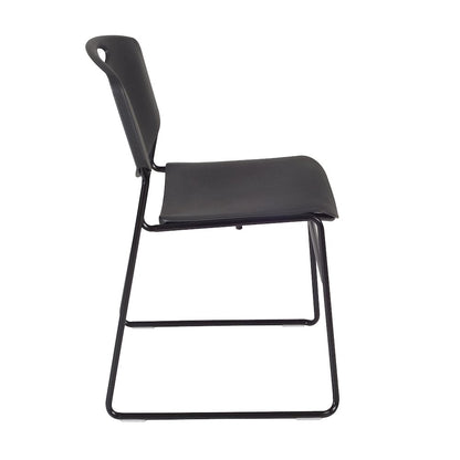 48 Square Breakroom Table- Mahogany Top, Black Legs, 4 Zeng Stack Chairs- Black