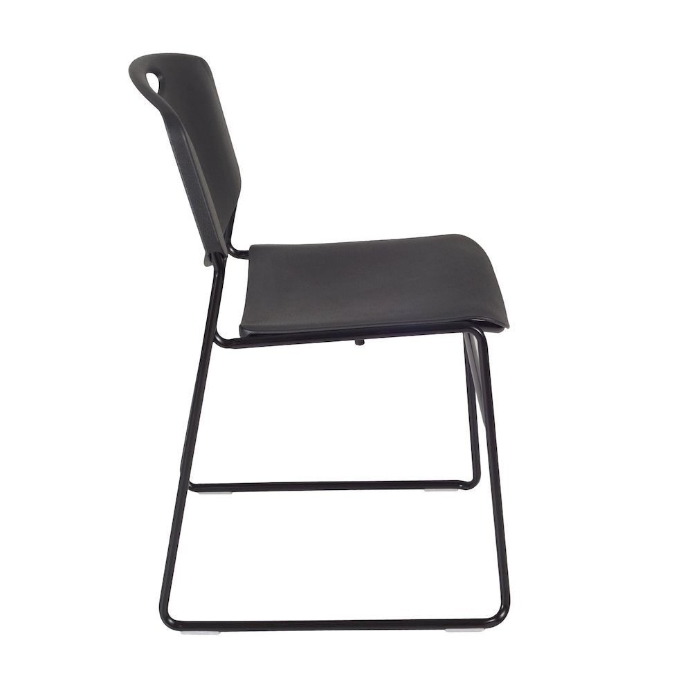 48 in Round Breakroom Table- Grey Top, Black Legs, 4 Zeng Stack Chairs- Black