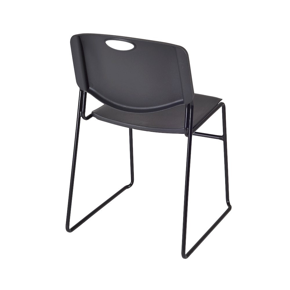 48 in Round Breakroom Table- Grey Top, Black Legs, 4 Zeng Stack Chairs- Black