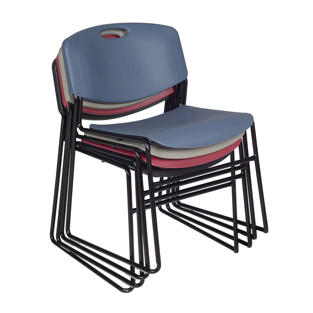 Kee 48" Square Breakroom Table- Grey/ Chrome & 4 Zeng Stack Chairs- Grey