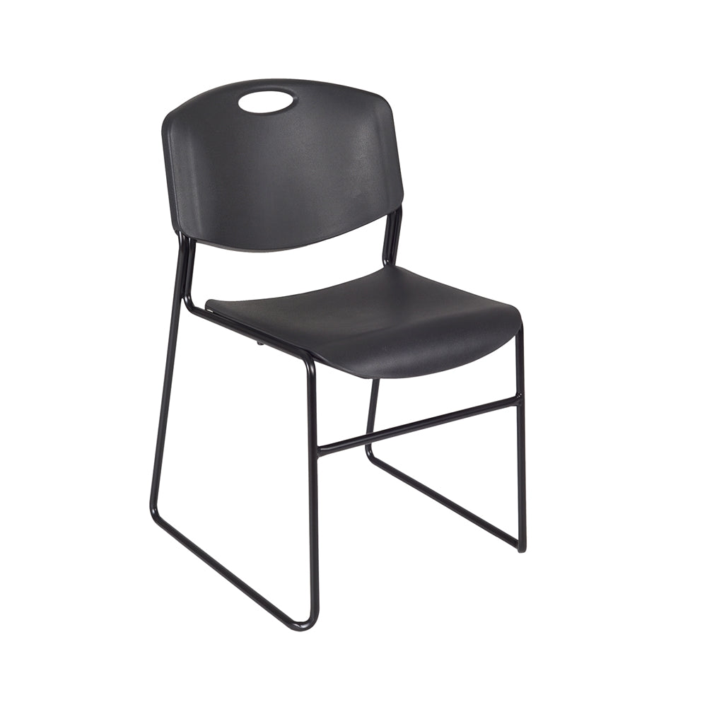 Kee 36" Round Breakroom Table- Grey/ Chrome & 4 Zeng Stack Chairs- Black