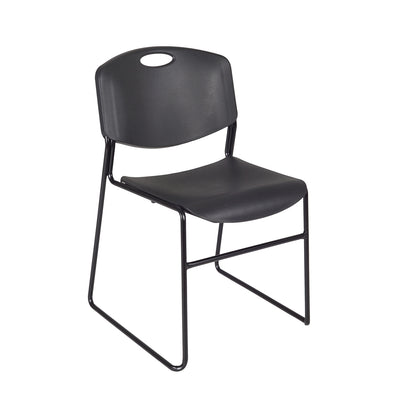 Kee 36" Round Breakroom Table- Grey/ Chrome & 4 Zeng Stack Chairs- Black