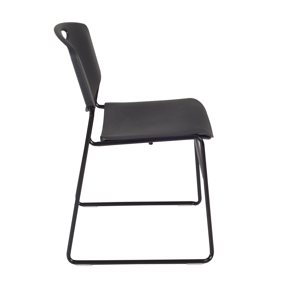 Kee 36" Round Breakroom Table- Grey/ Chrome & 4 Zeng Stack Chairs- Black