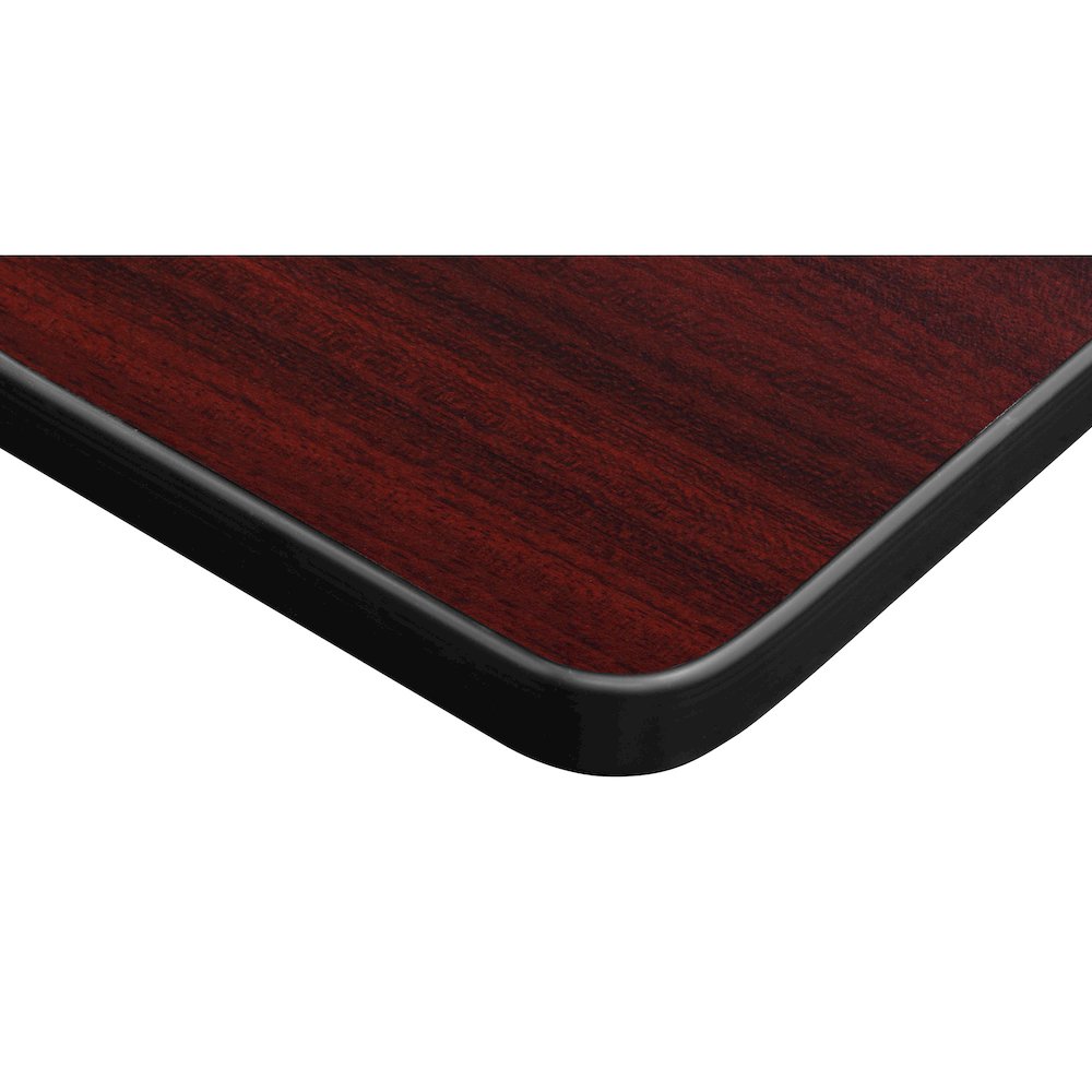 48 in Square Breakroom Table- Mahogany Top, Chrome Legs, 4 M Stack Chairs- Black
