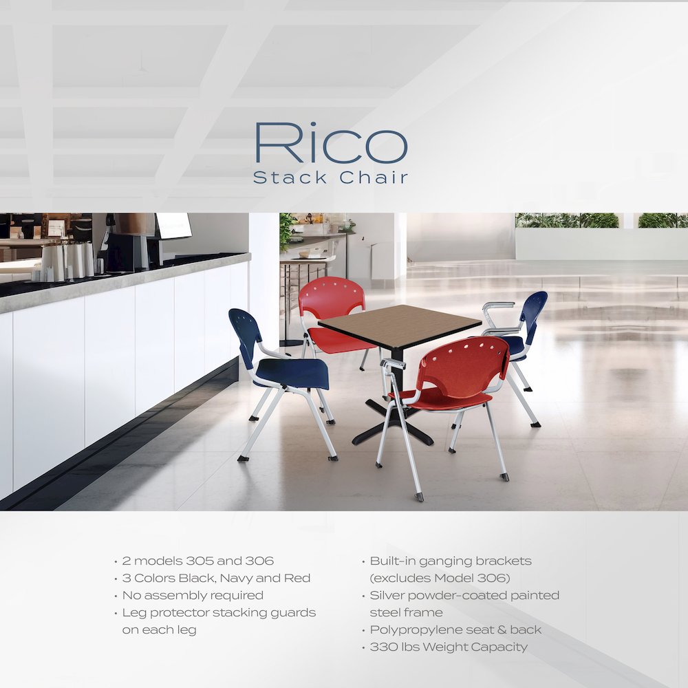 Rico Classroom Training Stack Chair with Arms - Black - 4 Pack