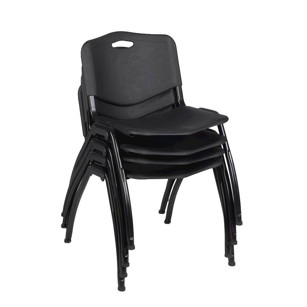 30 in Square Breakroom Table- Grey Top, Black Legs, 4 M Stack Chairs- Black