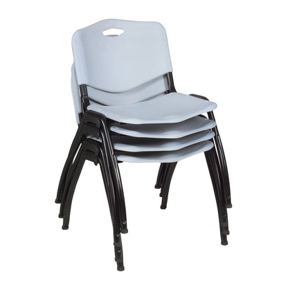 30 in Square Breakroom Table- Grey Top, Black Legs, 4 M Stack Chairs- Grey