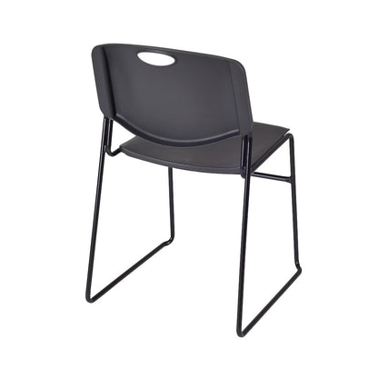 42 in. Round X-Base Breakroom Table- Mahogany, 4 Zeng Stack Chairs- Black