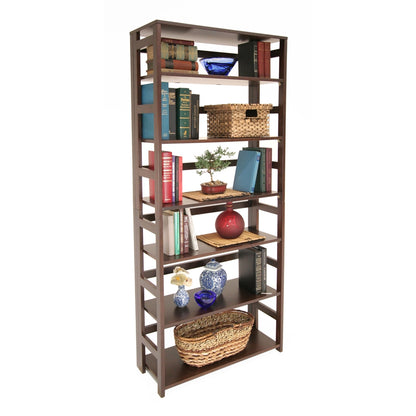 Flip Flop 67" High Folding Bookcase- Mocha Walnut