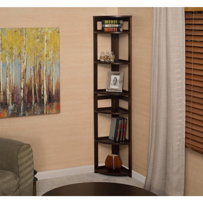 Flip Flop 67" High Corner Folding Bookcase- Mocha Walnut