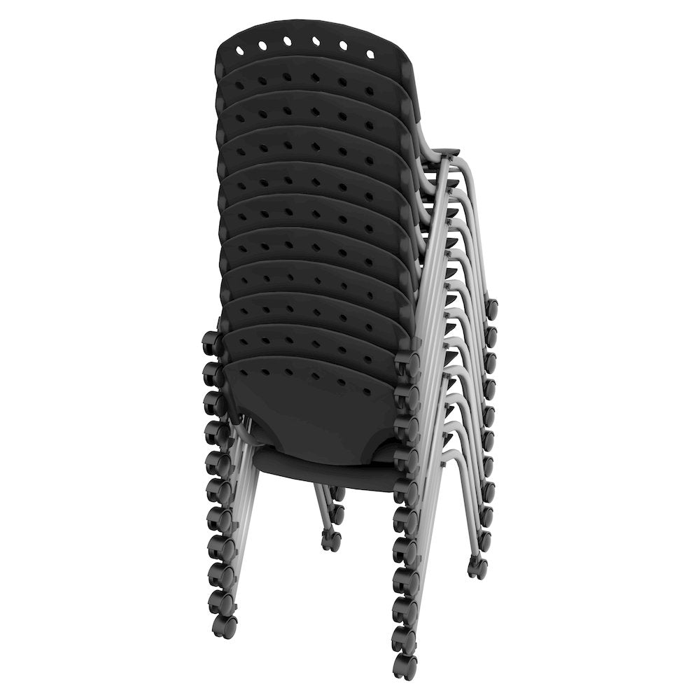 Rico Classroom Training Mobile Stack Chair Armless - Black - 11 Pack