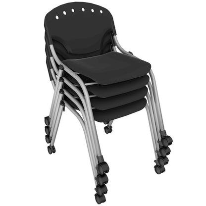 Rico Classroom Training Mobile Stack Chair Armless - Black - 4 Pack