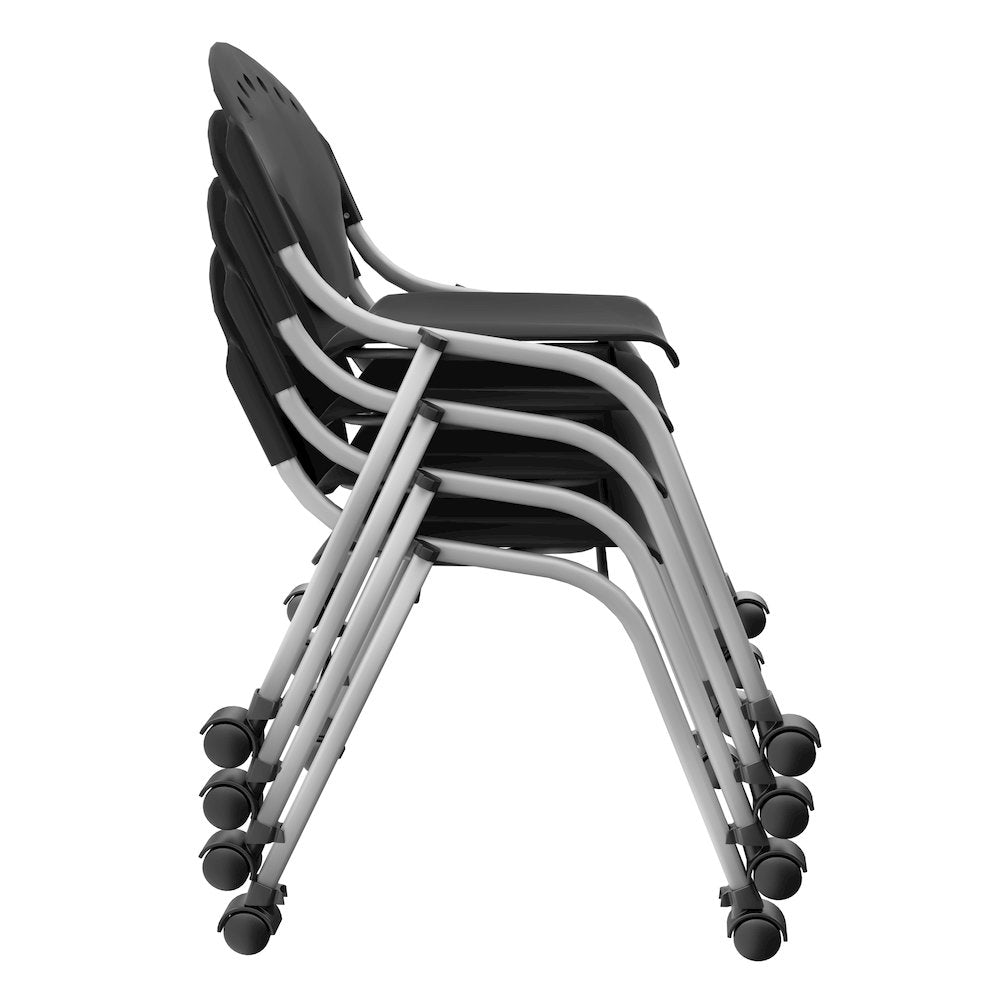Rico Classroom Training Mobile Stack Chair Armless - Black - 4 Pack