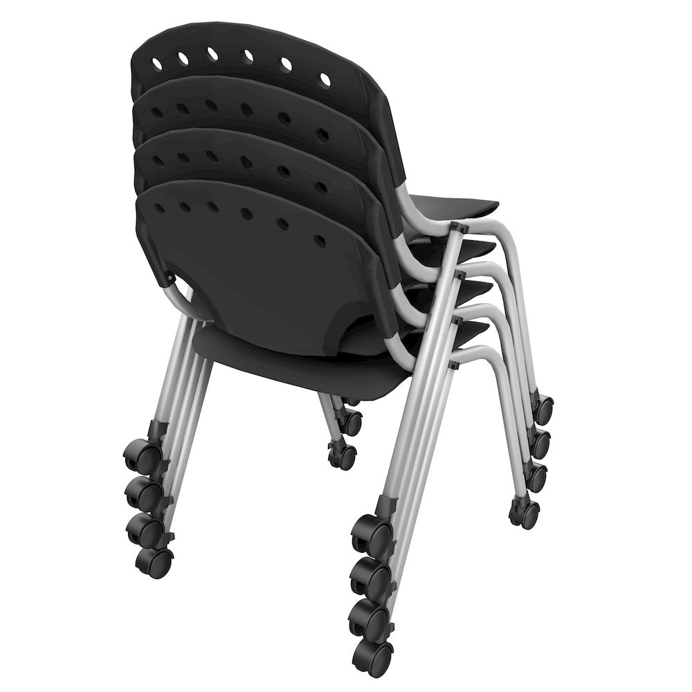 Rico Classroom Training Mobile Stack Chair Armless - Black - 4 Pack