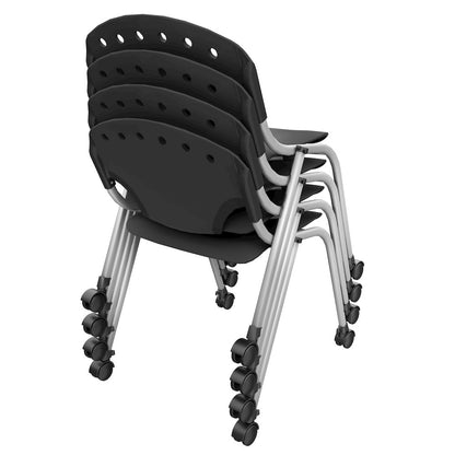 Rico Classroom Training Mobile Stack Chair Armless - Black - 4 Pack