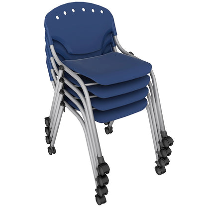 Rico Classroom Training Mobile Stack Chair Armless - Navy Blue - 4 Pack