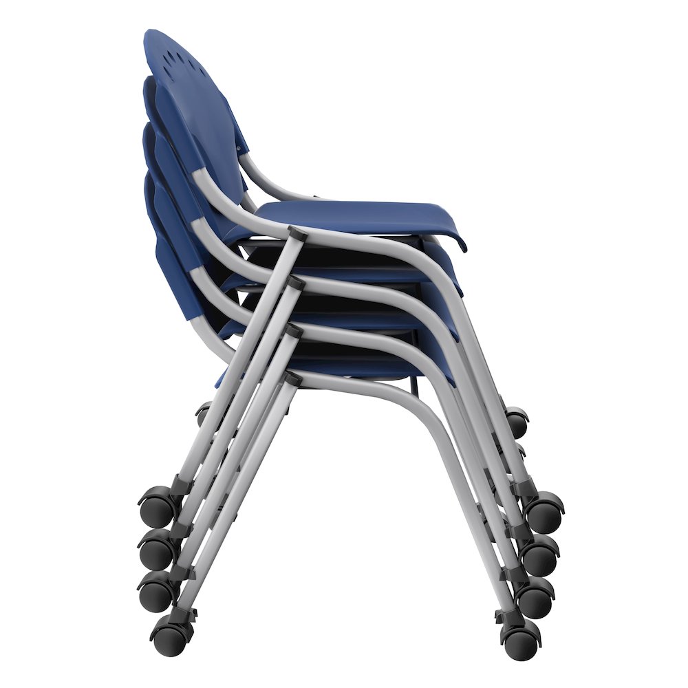 Rico Classroom Training Mobile Stack Chair Armless - Navy Blue - 4 Pack