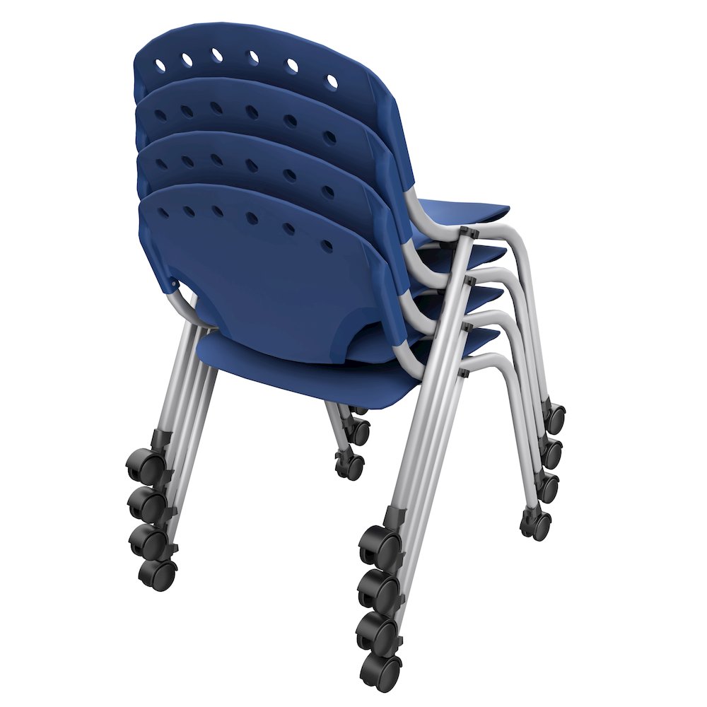 Rico Classroom Training Mobile Stack Chair Armless - Navy Blue - 4 Pack