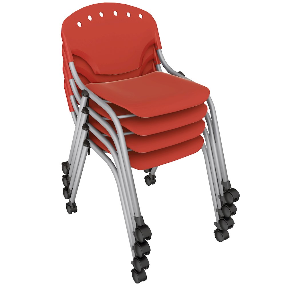 Rico Classroom Training Mobile Stack Chair Armless - Red - 4 Pack