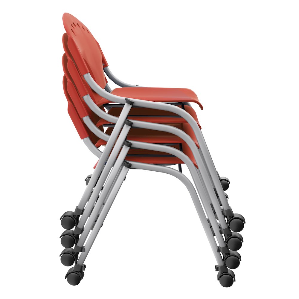 Rico Classroom Training Mobile Stack Chair Armless - Red - 4 Pack