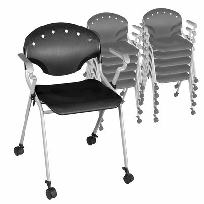 Rico Classroom Training Mobile Stack Chair with Arms - Black - 11 Pack