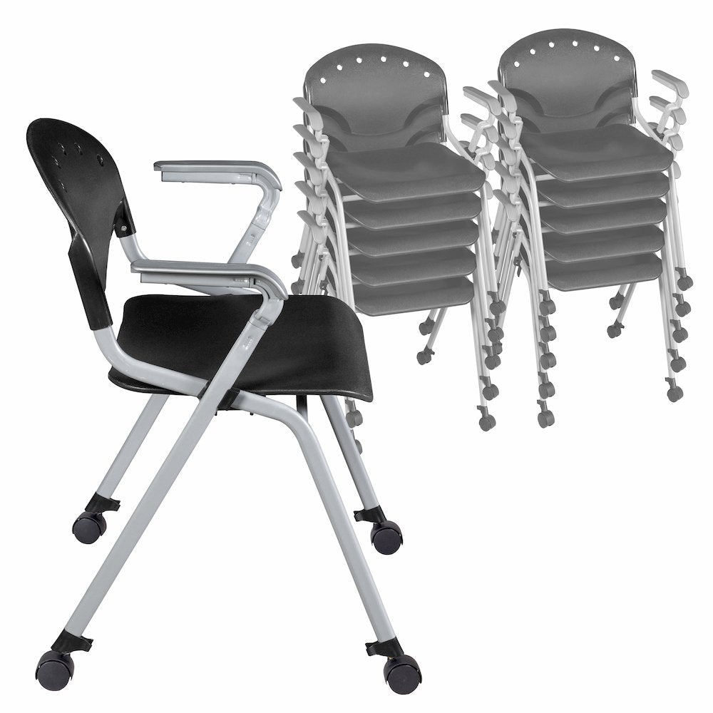 Rico Classroom Training Mobile Stack Chair with Arms - Black - 11 Pack