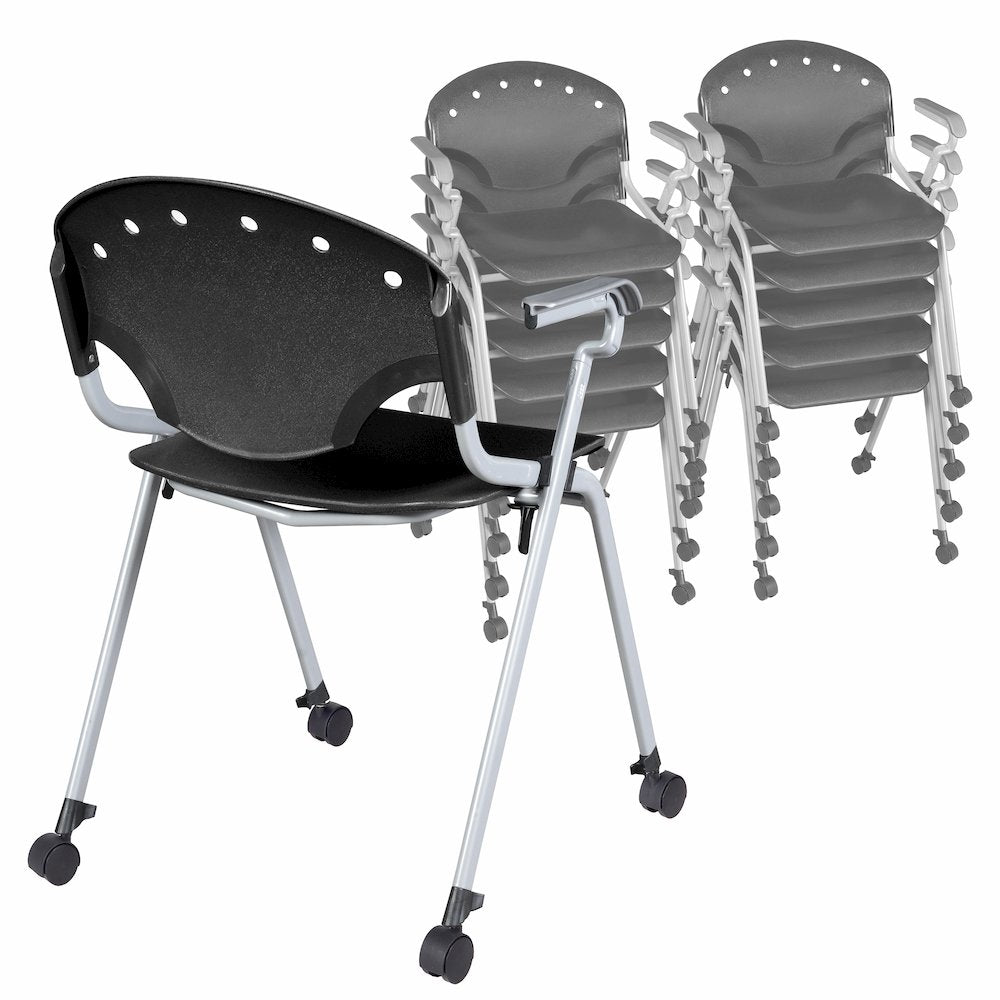 Rico Classroom Training Mobile Stack Chair with Arms - Black - 11 Pack