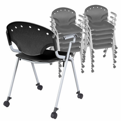 Rico Classroom Training Mobile Stack Chair with Arms - Black - 11 Pack