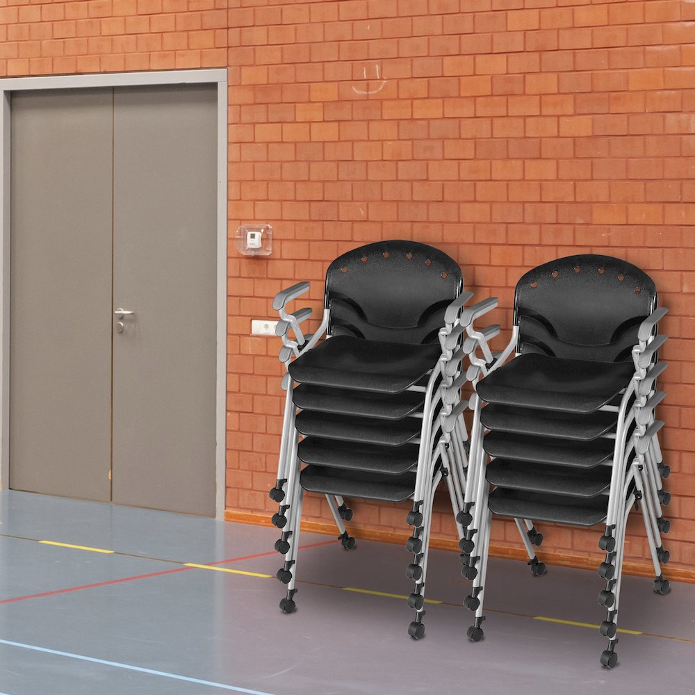 Rico Classroom Training Mobile Stack Chair with Arms - Black - 11 Pack