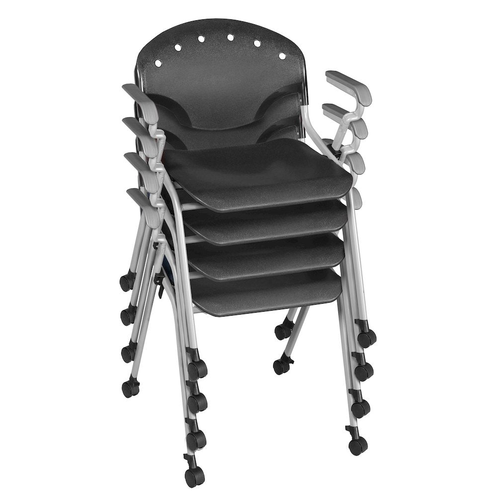 Rico Classroom Training Mobile Stack Chair with Arms - Black - 4 Pack
