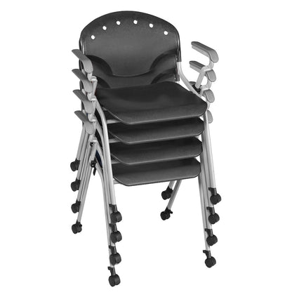 Rico Classroom Training Mobile Stack Chair with Arms - Black - 4 Pack