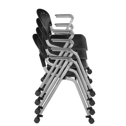 Rico Classroom Training Mobile Stack Chair with Arms - Black - 4 Pack