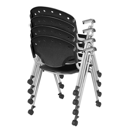 Rico Classroom Training Mobile Stack Chair with Arms - Black - 4 Pack