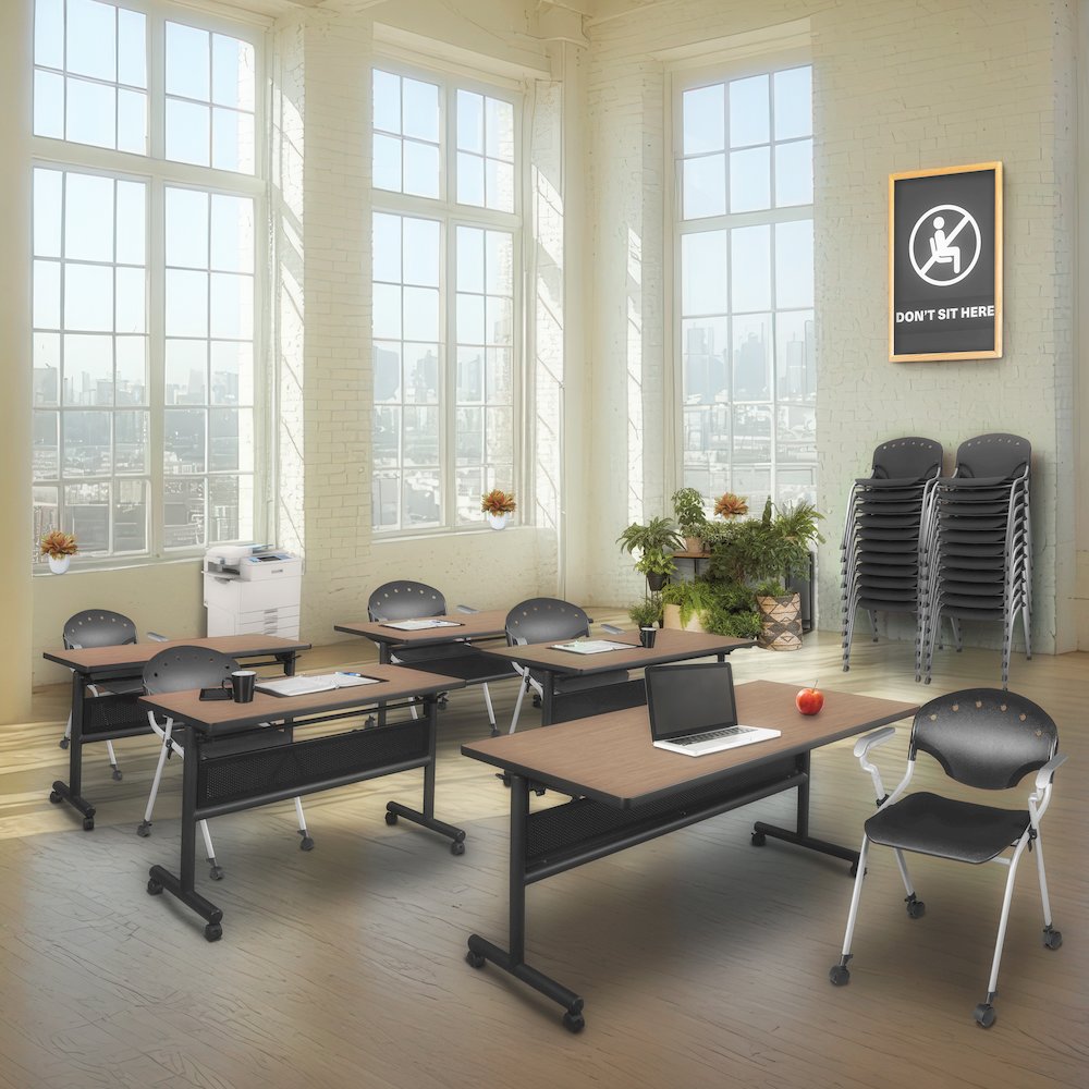 Rico Classroom Training Mobile Stack Chair with Arms - Black - 4 Pack
