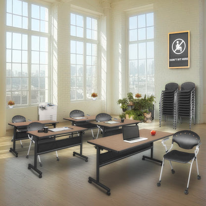 Rico Classroom Training Mobile Stack Chair with Arms - Black - 4 Pack