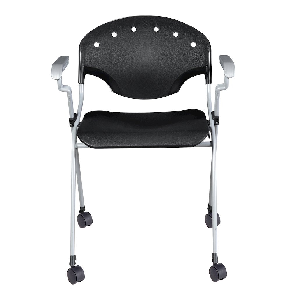 Rico Classroom Training Mobile Stack Chair with Arms - Black - 4 Pack