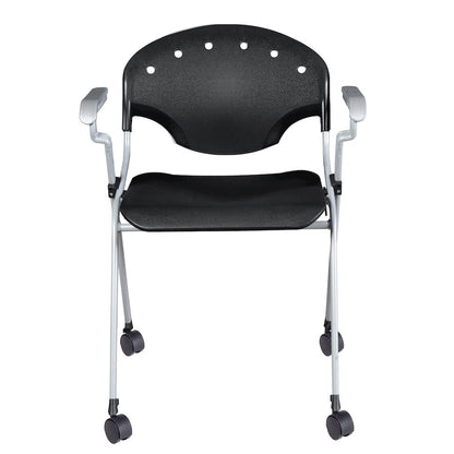Rico Classroom Training Mobile Stack Chair with Arms - Black - 4 Pack