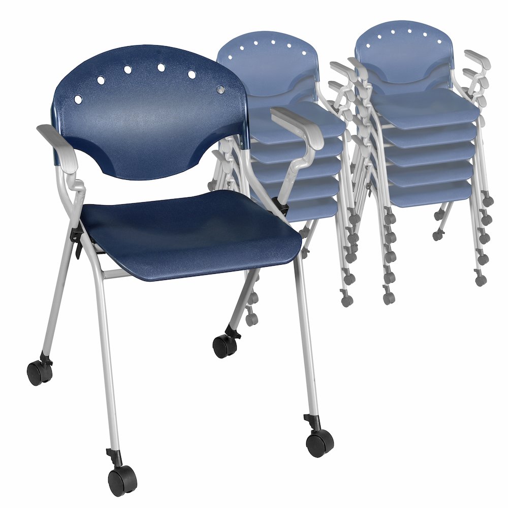 Rico Classroom Training Mobile Stack Chair with Arms - Navy Blue - 11 Pack