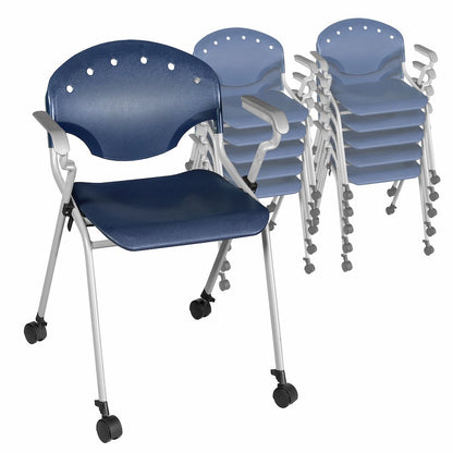 Rico Classroom Training Mobile Stack Chair with Arms - Navy Blue - 11 Pack