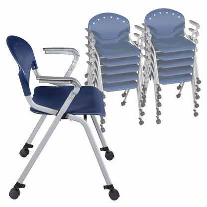 Rico Classroom Training Mobile Stack Chair with Arms - Navy Blue - 11 Pack