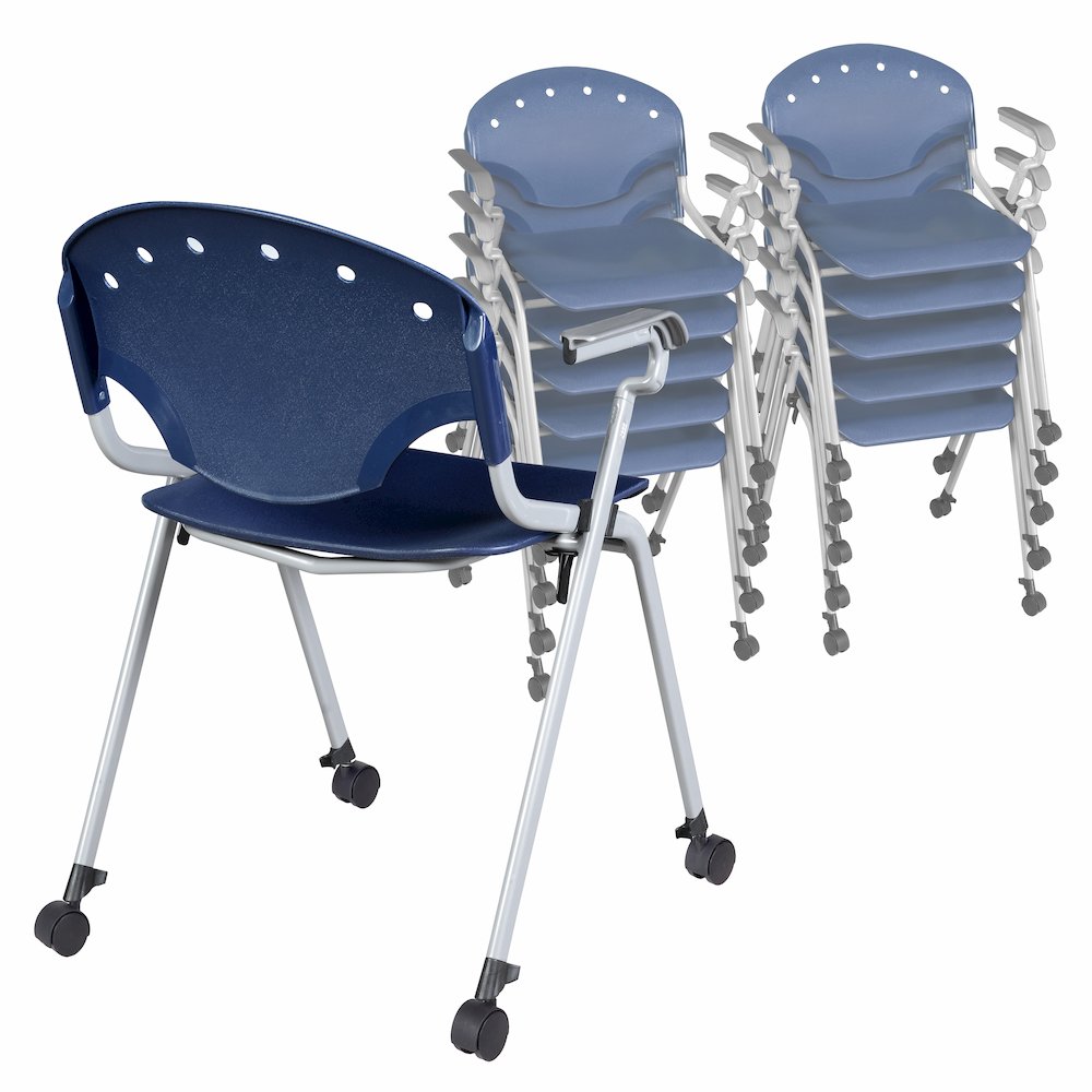 Rico Classroom Training Mobile Stack Chair with Arms - Navy Blue - 11 Pack
