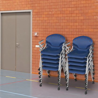 Rico Classroom Training Mobile Stack Chair with Arms - Navy Blue - 11 Pack